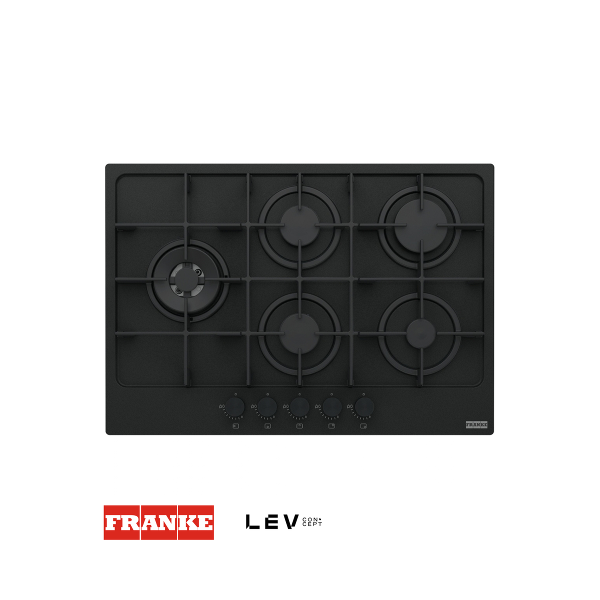Estufa a gas Franke Maris FHMA 755 75cm — Negro mate 5 hornillas dual GLP/Natural