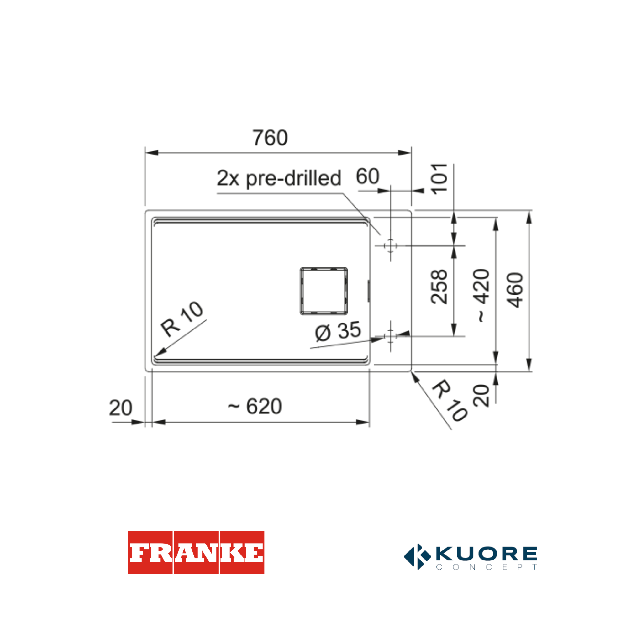 FRANKE - Poceta sintética kubus 2: KNG 110-62 Negro Mate - 1250630925