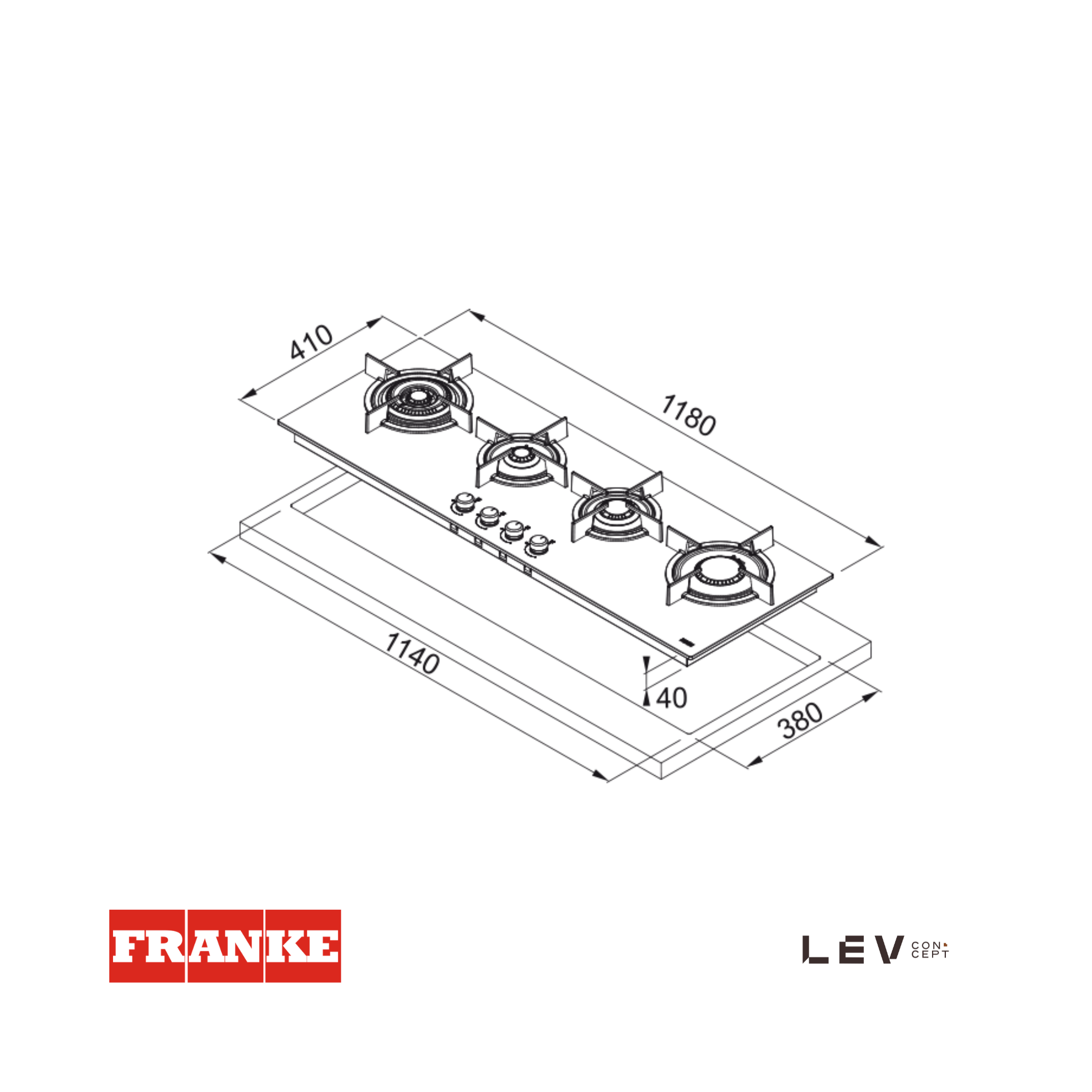FRANKE - Estufa a gas cristal negro de 120cm - FHCR1204 3G TC HE BK C- 1060374292